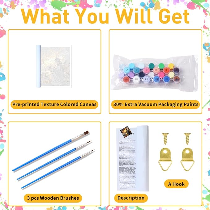 Jesus Paint by Numbers Kit for Adults, 16x16 inch | DIY Painting Kits Crafts for Adults, Relieve Stress, Gift, Home Wall Decor