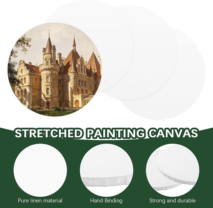 12 Inch Diameter Round Primed Gesso Professional Quality Acid-Free Stretched Canvas Acrylic, Gouache, Crafts(Pack of 6)