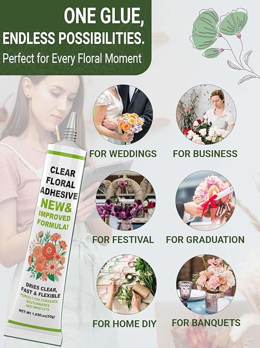 ALECPEA Floral Adhesive Glue, 50g for Fresh, Dried and Artificial Flowers