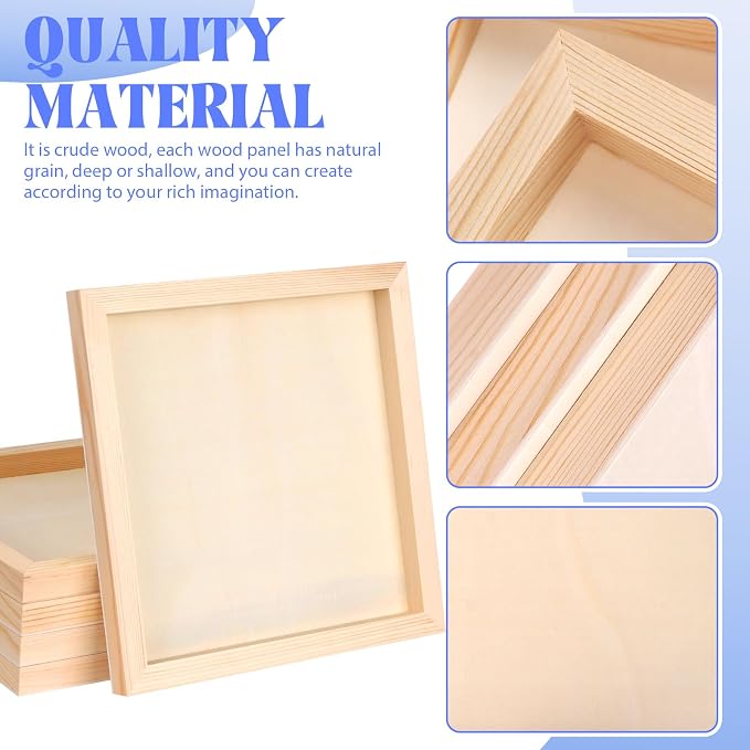 FSWCCK 6 Pack 10 x 10’’ Wooden Panel Boards, 0.79’’ Deep Unfinished Wood Canvas Panels for Crafts, Painting Canvas, DIY Art Projects, Pouring Arts