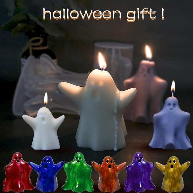 Ghost Candle Mold, Set of 2 Halloween Little Ghost Casting Mold | 3D Ghost Silicone Molds for DIY Epoxy Resin Casting, Handmade Aromatherapy Candle, Wax, Soap, Art Crafting Home Decor