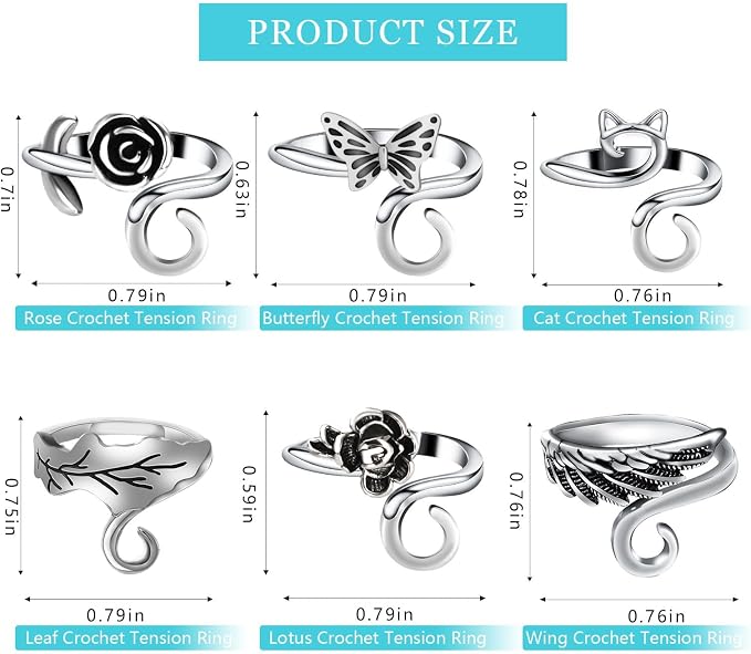 DTOFOOT 6Pcs Knitting Crochet Tension Ring for Fingers with Box | Metal Open Crochet Ring, Adjusts for Finger Tension, Speeds Up Braided Knitting Work, Ideal Gifts for Mom Grandma Crocheters