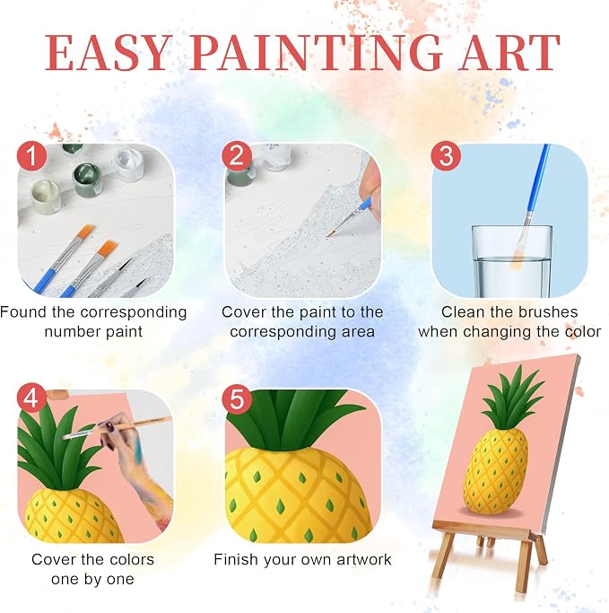 Qoosea Paint by Numbers Kit for Adults with Framed Canvas 4 Pack | Fruit Paint by Number Arts Kits for Beginner with Wooden Easel, Acrylic Set, Brushes for Home Decor, 9*12 Inch