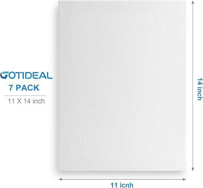 GOTIDEAL Stretched Canvas, 11x14 Inch Set of 7, Primed White | 100% Cotton Artist Canvas Boards for Painting, Acrylic Pouring, Oil Paint Dry & Wet Art Media