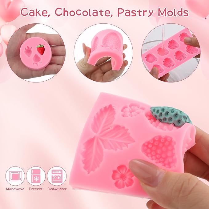 Pimoys 5 Pcs Strawberry Silicone Mold Set for Wax Melt Candy Cake