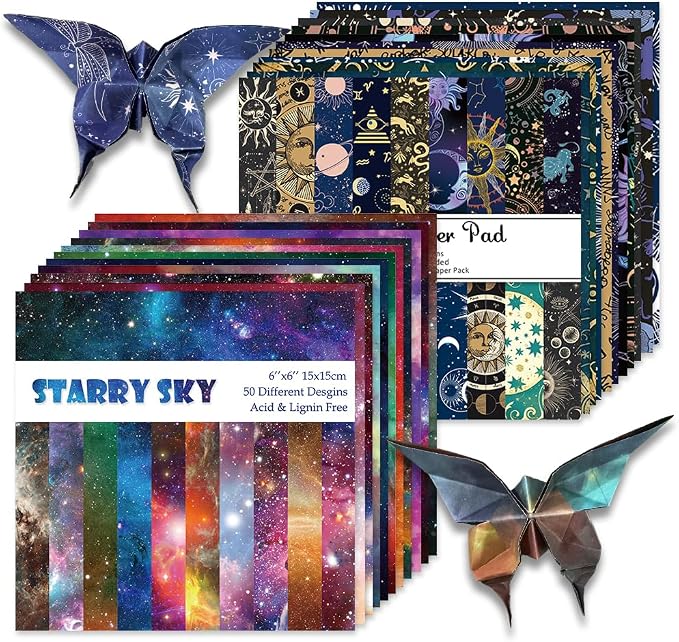 Origami Paper Kit 100 Sheets, 6x6 Inch Double Sided 40 Vivid Colored Paper | 70GSM Colorful Paper,40 Different Pattern Origami Kit,DIY Hand Crafts,Arts Creativity,Easy to Fold,No-Fading.Galactic System