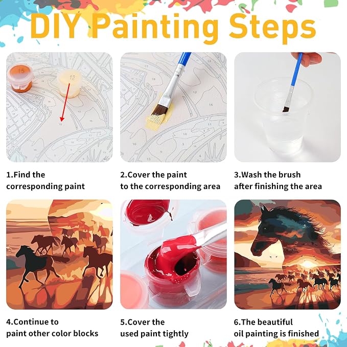Horse Paint by Numbers Kit for Adults, 16x16 inch | DIY Painting Kits Crafts for Adults, Relieve Stress, Gift, Home Wall Decor