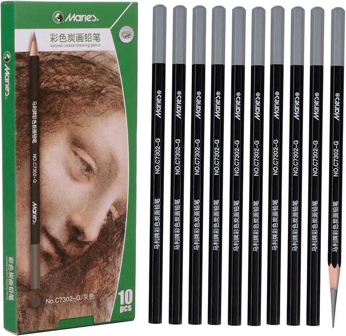 Marie's Professional Charcoal Drawing Set - Premium Artist Sketching Pencils for Portraits & Fine Art - Ideal for Professional Artists & Studio Creation(Grey)