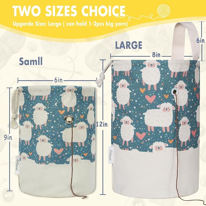 Small Crochet Bag Organizer, Drawstring Storage Knitting Bags, Portable Cute Sheep Yarn Holder for Crocheting Project, Store Skein Ball, Needles Accessories