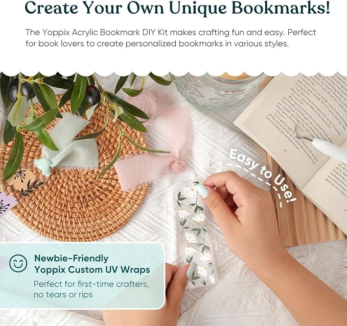 180 Pcs Acrylic Bookmark Blanks- 20 Set Bookmark Making Kit with 20 UV DTF Stickers About Floral Theme 20 Tassels 20 Ribbon 80 Bookish Stickers for DIY Your Crafts Gift for Book Lover
