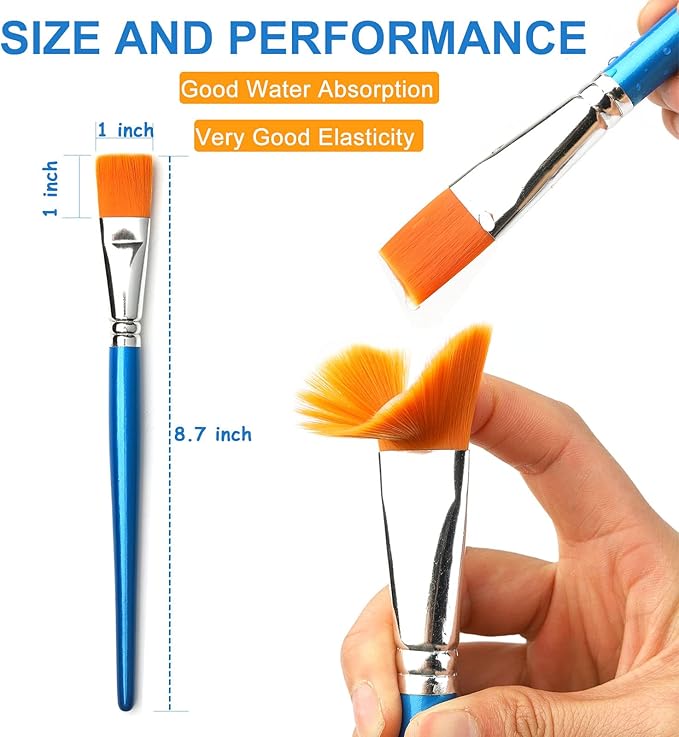 1 inch Flat Paint Brushes for Acrylic Painting,12 Pieces Large Synthetic Paint Brushes Bulk with Wooden Handle for Acrylic, Watercolor, Oil, Crafts, Face Body Art (Pack of 2)