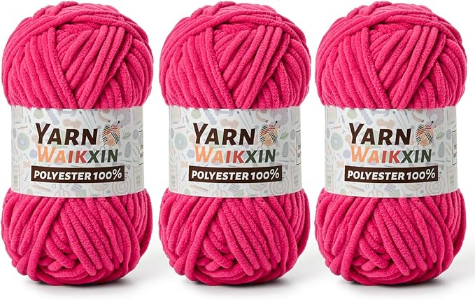 3 Rose Soft Chenille Yarn for Crocheting, Fluffy Chunky Crochet Yarn for Baby Blanket, (10.58oz/393yds) Fuzzy Velvet Yarn for Amigurumi&DIY Puzzle、Crafts、Scarf