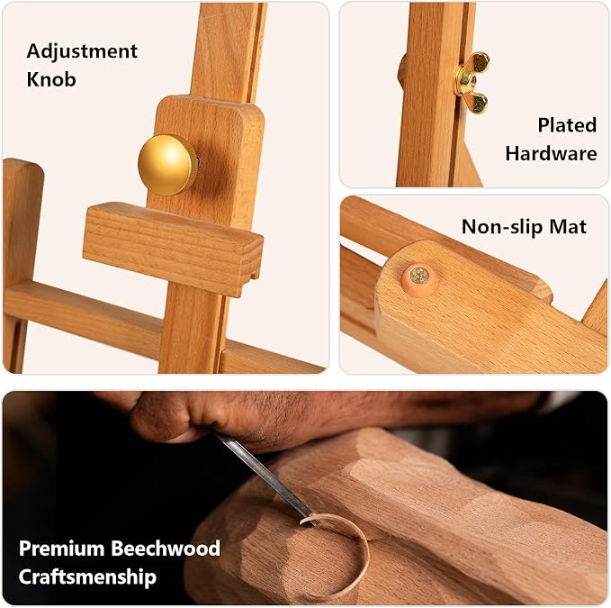 DJAR H- Frame Tabletop Painting Easel, Adjustable Solid Beech Wood Desktop Art Easel, Hold Canvas Up to 27.5", Assembly-Free Art Stand for Artist, Student, Natural