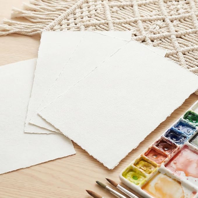 50 Sheets Deckled Edge Handmade Paper, 7 x 10 in, 160 GSM