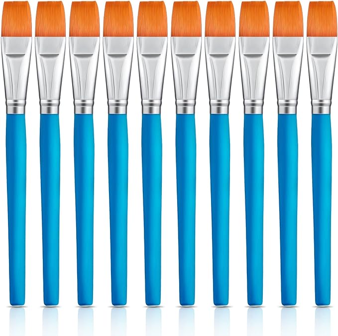 Zonon 10 Pcs 3/4 Inch Flat Paint Brushes Acrylic Painting Craft,Blue | Small Watercolor Detail Brushes for Canvas, Face Painting Craft Supplies, Works with Acrylic Oil, Bulk for Adult Artists