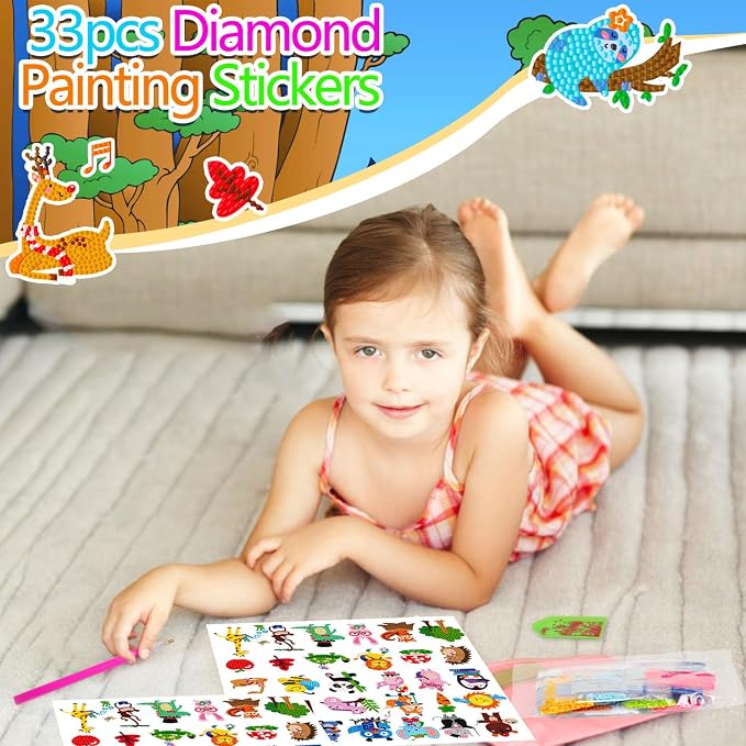 Labeol Diamond Art Kits for Kids Boys and Girls Ages 6-8-10-12 Easy to DIY Creative Diamond Art Sticker Craft by Numbers Kits for Kids and Adult Beginners (Cute Animals)