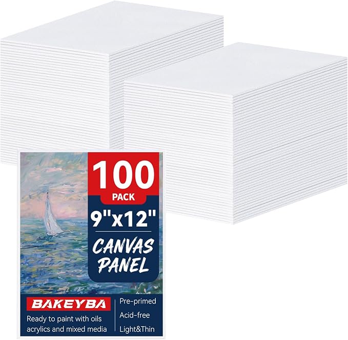 100 Pack 9x12 Inch Canvas Boards for Painting, Canvas Panels, 100% Cotton | White Blank Canvas Boards for Painting, Art Supplies Paint for Acrylics Oil Watercolor Tempera Paints