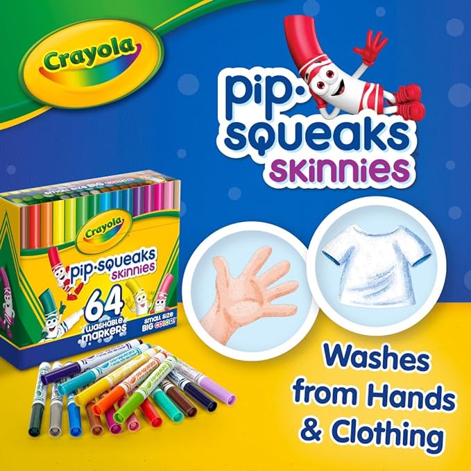 Crayola Pip-Squeaks Skinnies Washable Markers for Kids 64ct, School Supply