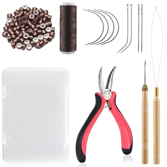VCAY Hair Extension Tools Kit,200 Beads,Plier,Threader,Hook,Needles,Thread