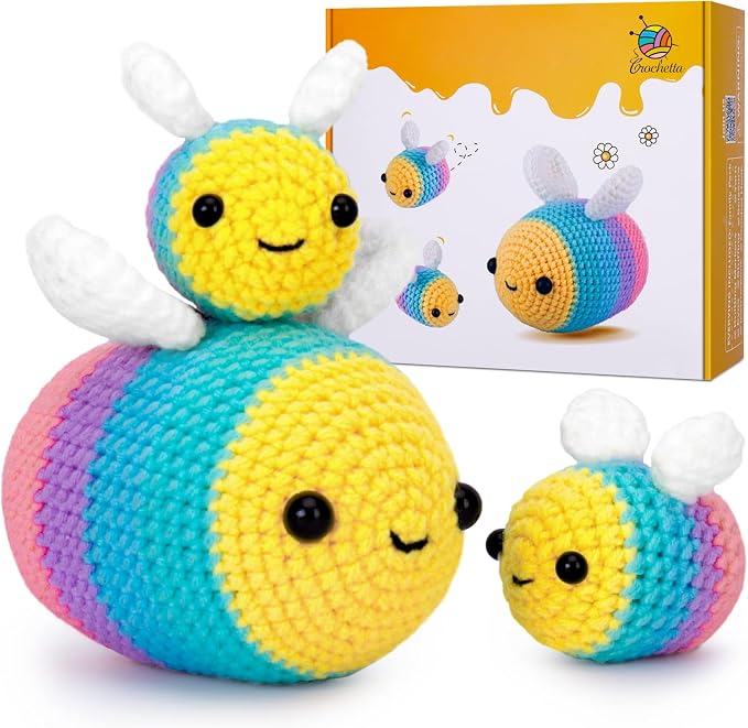 Crochetta Crochet Kit for Beginners, Beginner Crochet Starter Kit w Step-by-Step Video Tutorials, Learn to Crochet Kits for Adults Women Men, DIY Knitting Supplies (Yellow bee)