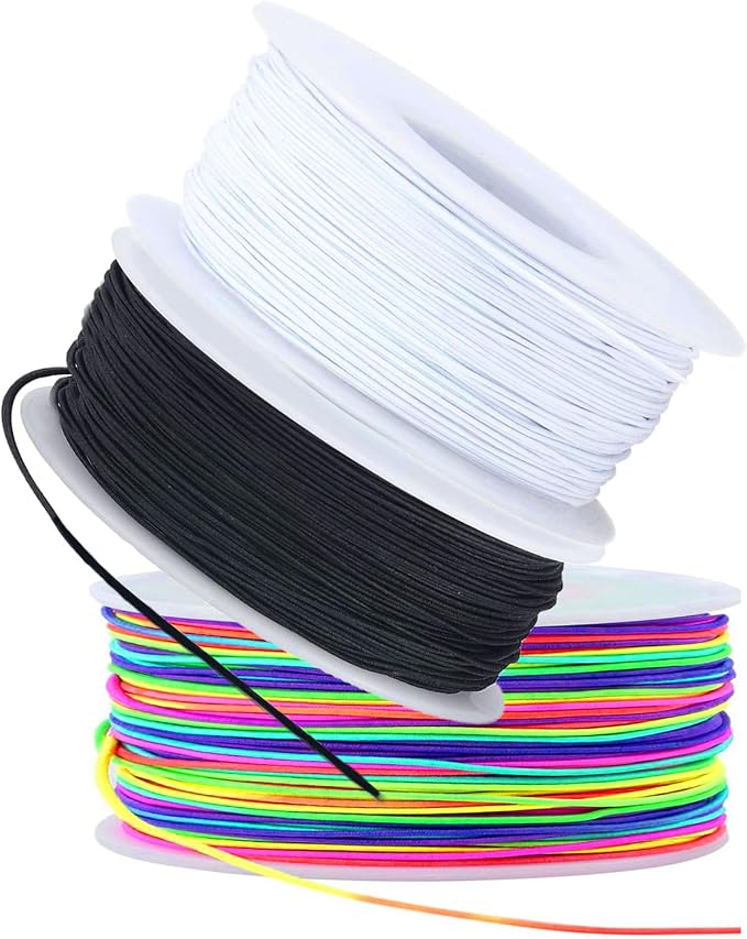 1.0mm Elastic Bracelet String Cord, Crystal Stretch Bead Cord for Bracelets Jewelry Making, Clear Stretchy Elastic String for Beading, Transparent Thread (1.0MM(White)/165ft)