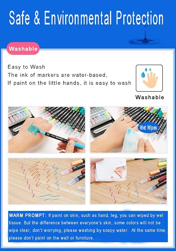 Dual Tip Markers for Kids, Washable Markers Set(36 Colours)