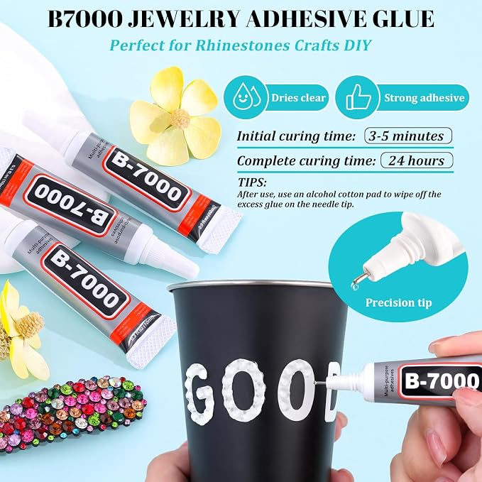 12100Pcs Resin Rhinestones for Crafting with 3Pcs 10ml B7000 Jewelry Glue, 2 Boxes Flatback Crystals Diamond (Transparent) for Bedazzling Crafts DIY Nail Art，Non Hotfix Gems for Clothing Shoes