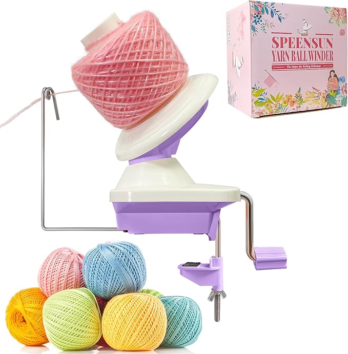 SPEENSUN 3.5 OZ Yarn Ball Winder, Low Noise Spinner for Crocheting, Purple | ABS Manual Ball Maker with Non-Slip Table Clamp, Easy Install Knitting Tool, Smooth Operation for Yarns Below Size 5