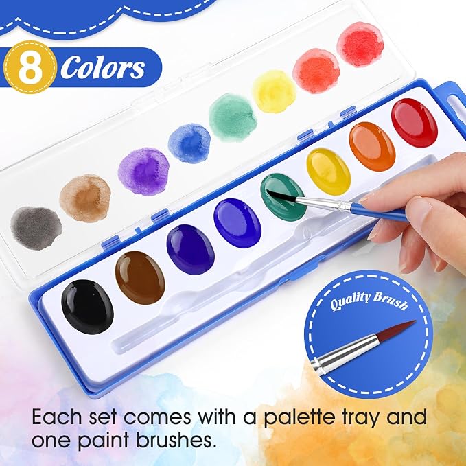 20 Pack Watercolor Paint Set Bulk for Kids, 8 Colors Washable Water Colors | Non-Toxic Water Paint with Paintbrush, Water Color Paint Set for Kids, Beginners and Adults, Ideal for Party Favor, Classroom