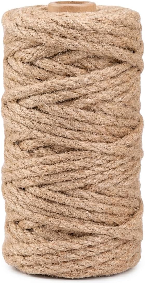 Jute Rope 6MM x 80FT Heavy Duty and Thick Twine Rope for Crafts Projects Gardening Bundling Cat Scratcher Scratching Post Tree Gift Wrapping Home Christmas Decoration (Brown 6mm* 80ft)