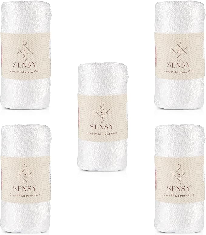 S Sensy 2mm - Premium Polypropylene Macrame Cord, 5 Skein White, 252 Yards