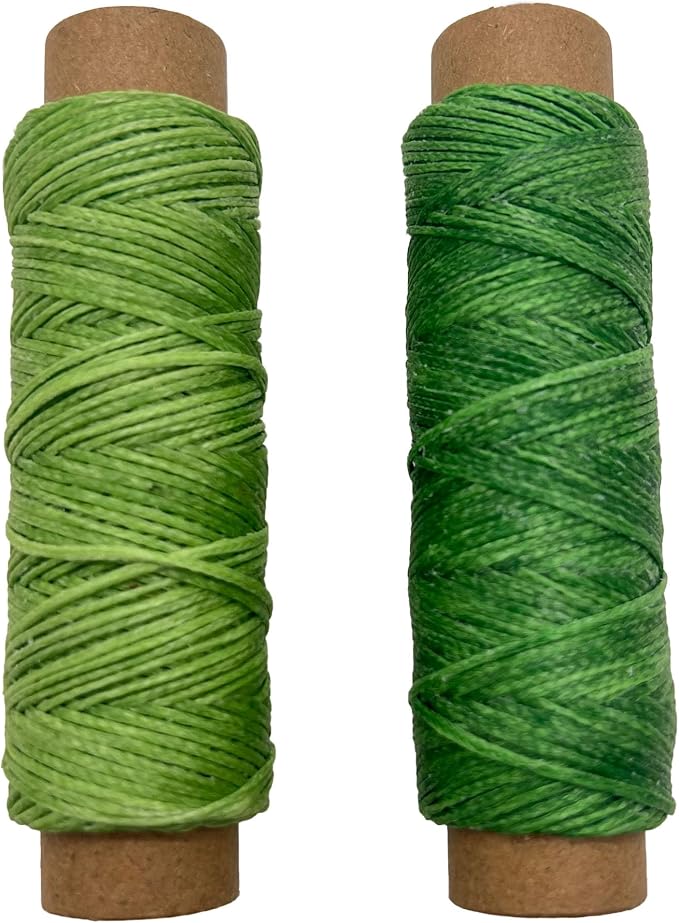2 PCS Leather Sewing Waxed Thread, Each of 33 Yards 150D Sewing Thread Cord for Leather Craft DIY Supplies, Shoes Repairing, Green and Light Green