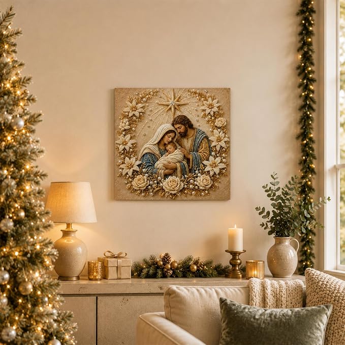 DIY Christmas Pearl Diamond Painting Kit, 5D Pearl Art Craft for Adults and Beginners, Christmas Church and Jesus Wall Decor, Holiday Gifts, 12 x 12 Inch (Jesus Design B)