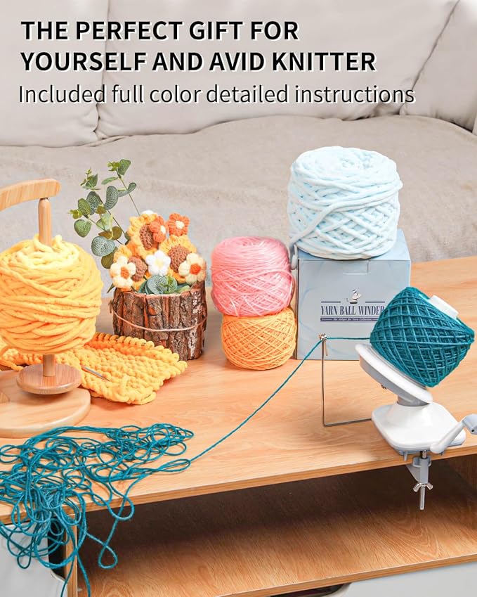 SPEENSUN 3.5 OZ Manual Yarn Cake Winder, Low Noise Spinner for Crocheting | ABS Ball Maker with Non-Slip Table Clamp, Easy Install Knitting Tool, Smooth Operation for Yarns Below Size 5