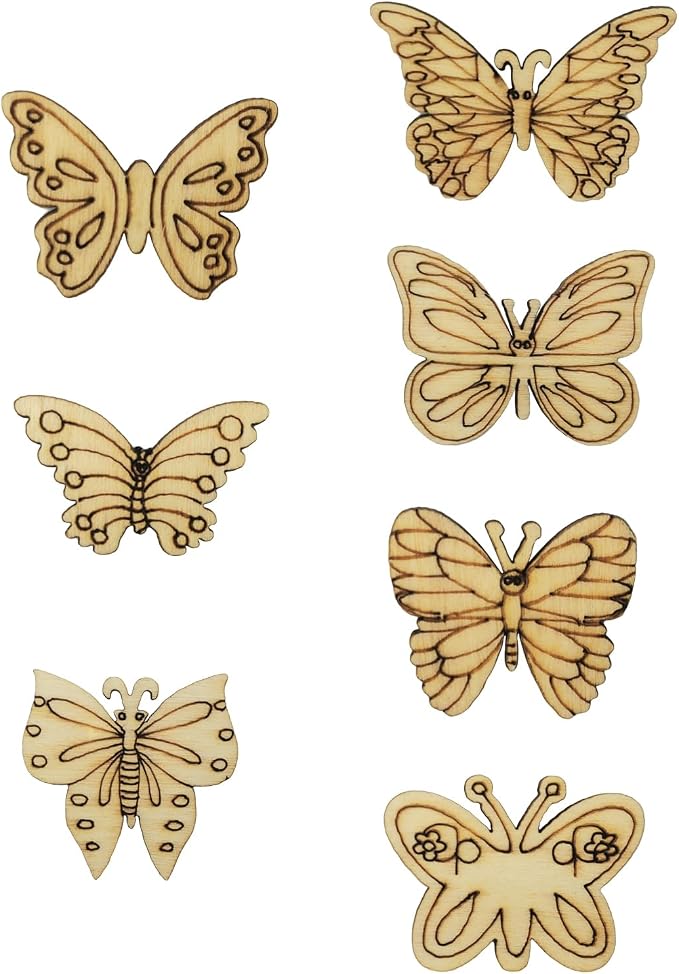 DIYOMR 200Pcs Unfinished Wood Pieces Hollow Wooden Art Decor, Vintage Embellishments Decorative Accessories for Scrapbooking Crafts DIY Home Decor (Butterflies)