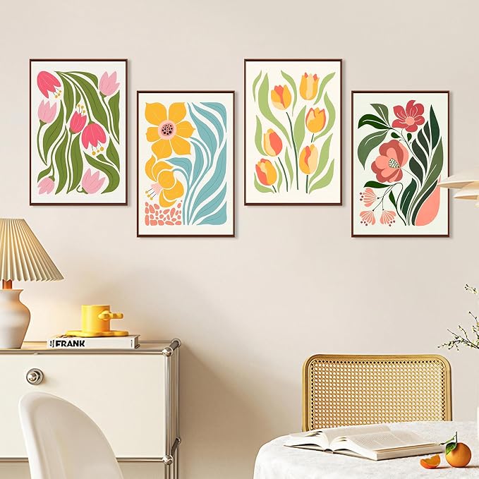 Okarina 4 Pack Paint by Numbers Kit for Adults with Frame, Easy Flower | DIY Acrylic Painting Kit with Wooden Easel, Framed Paint by Number for Beginners, Home Wall Decor & Gift, 8 x 12 Inch