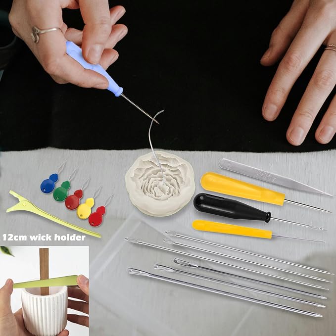 18PCS Candle Punch Tool Professional Candle Wick Needle for Silicone Molds and Candles,Hook Punch Needle Wick for Molds,Candle Making Supplies for Beginner