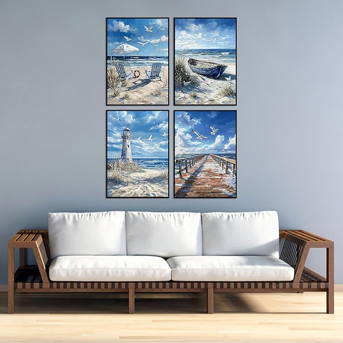 Diamond Art Kits for Adults,4 Pack Beach Diamond Painting Kits 12x16inch