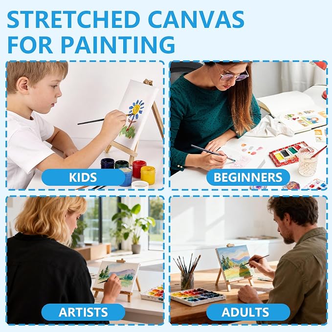 ESRICH Stretched Canvas for Painting 5x7, 60 Pack Small Canvases for Painting 5/8" Profile Primed Acid-Free Blank Painting Canvas for Kids & Artists for Decorations, Painting Parties.