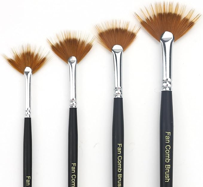 GACDR Fan Grainer Brush for Painting – 4PCS Grainer Watercolor Brush Set | Comb Brushes for Fur, Hair, Wood Grain, Grass, Feathers & Textures, Gouache Acrylic Painting