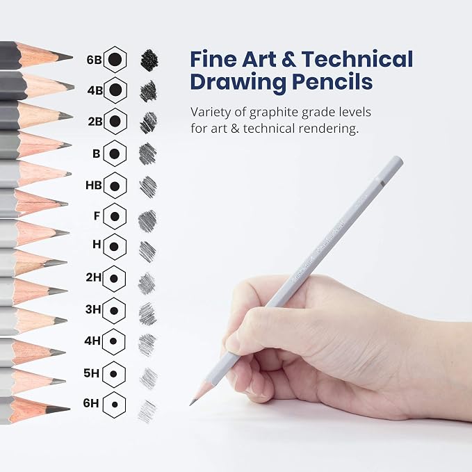 Pacific Arc Premium Graphite Drawing Pencils for Artists, Tech Pack - Professional Pencils for Drawing, Drafting, Sketching and Shading 12 Pk. - Great Non Toxic Art Supplies Set