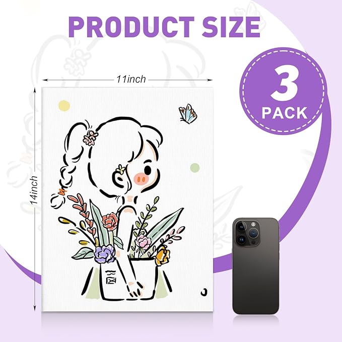 ESRICH Canvas Boards for Painting, 3 Pack Canvases for Painting 11x14 Cotton Primed Acid Free Blank Canvas Panels for Oil Paint, Watercolor, Acrylic Paint, Gouache and Tempera.