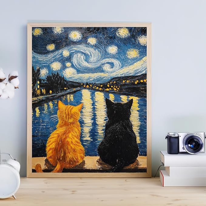 Van Gogh Black Cat Paint by Numbers Kit for Adults Beginner (Without Frame)