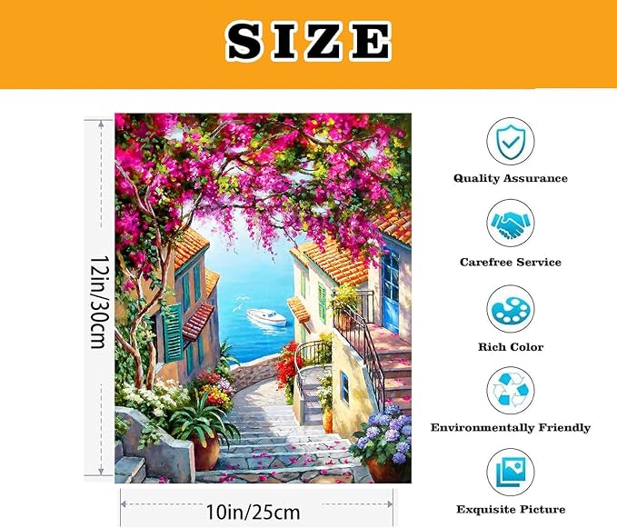 VIGEGU Paint by Numbers Kit for Adults with Framed,Seaside City Landscape Paint by Number DIY Adult Paint by Number Kits Acrylic Oil Painting for Wall Decor 10x12in