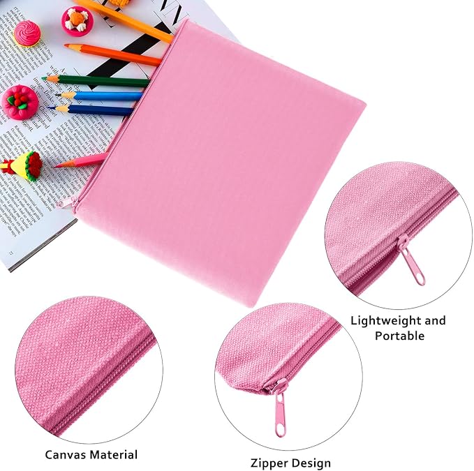 meekoo 16 Pcs Blank Canvas Zipper Pouch Makeup Bag,L;Beige and Pink
