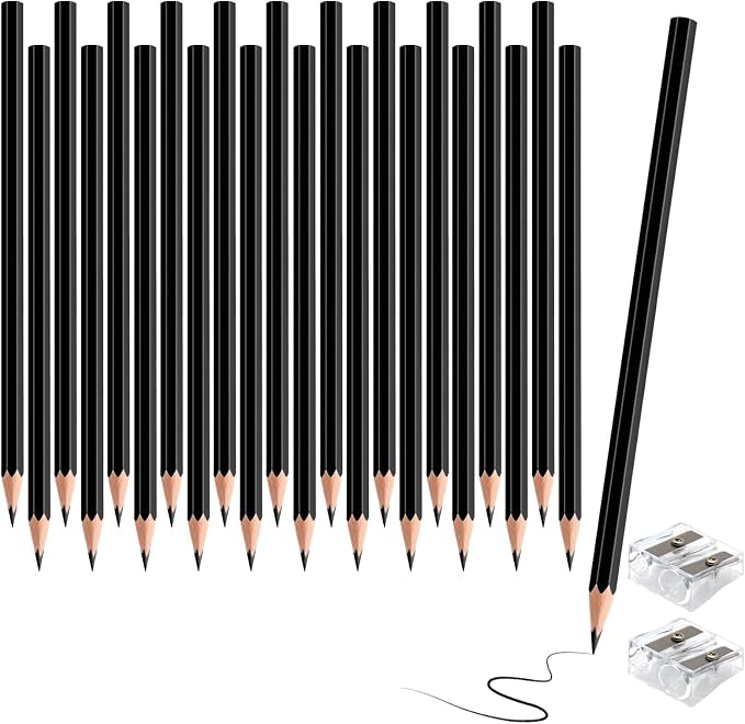 24 Pack Black Colored Pencils for Kids, Pre-sharpened Art Pencils Back to School Supplies Set, Drawing Sketching Pencils for Students, Teachers, Classroom