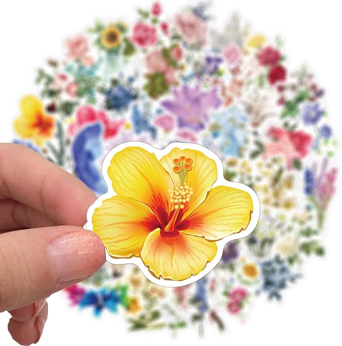 Flowers Vinyl Stickers 50 PCS, Botanical Aesthetic Waterproof Die-Cut Colorful Floral Sticker Pack for Journal Planner Notebook Scrapbook, Water Bottles Laptop Phone Case(Colourful-F11)