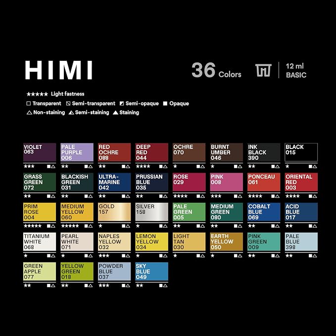 HIMI Twin Cup Jelly Acrylic Paint Set, 36 Colors 12g, High Viscosity, Blendable, Paints on Rocks Crafts Canvas Wood, Fabric, Ceramic & Stone, Art Craft Paints Gifts for Artists Beginners & Painters