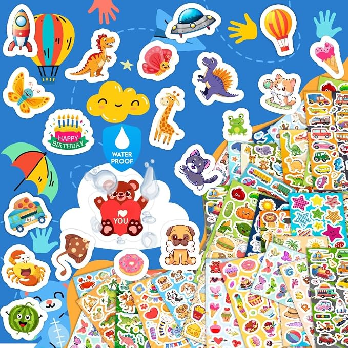 48 Sheets Stickers for Kids, Cute Stickers Variety Pack for Scrapbooking | Teachers Classroom Prizes, Goodie Bag Stuffers Including Animals, Cars, Dinosaurs, Fishes, Hearts, Stars and More