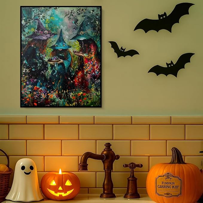mrpwnle Paint by Numbers Kit for Adults Halloween Paint by Numbers 16x20 in | Halloween Witch Forest Paint By Number for Adults, Easy Adult Paint By Number Kits, DIY Crafts kits for Home Wall Decor Gifts